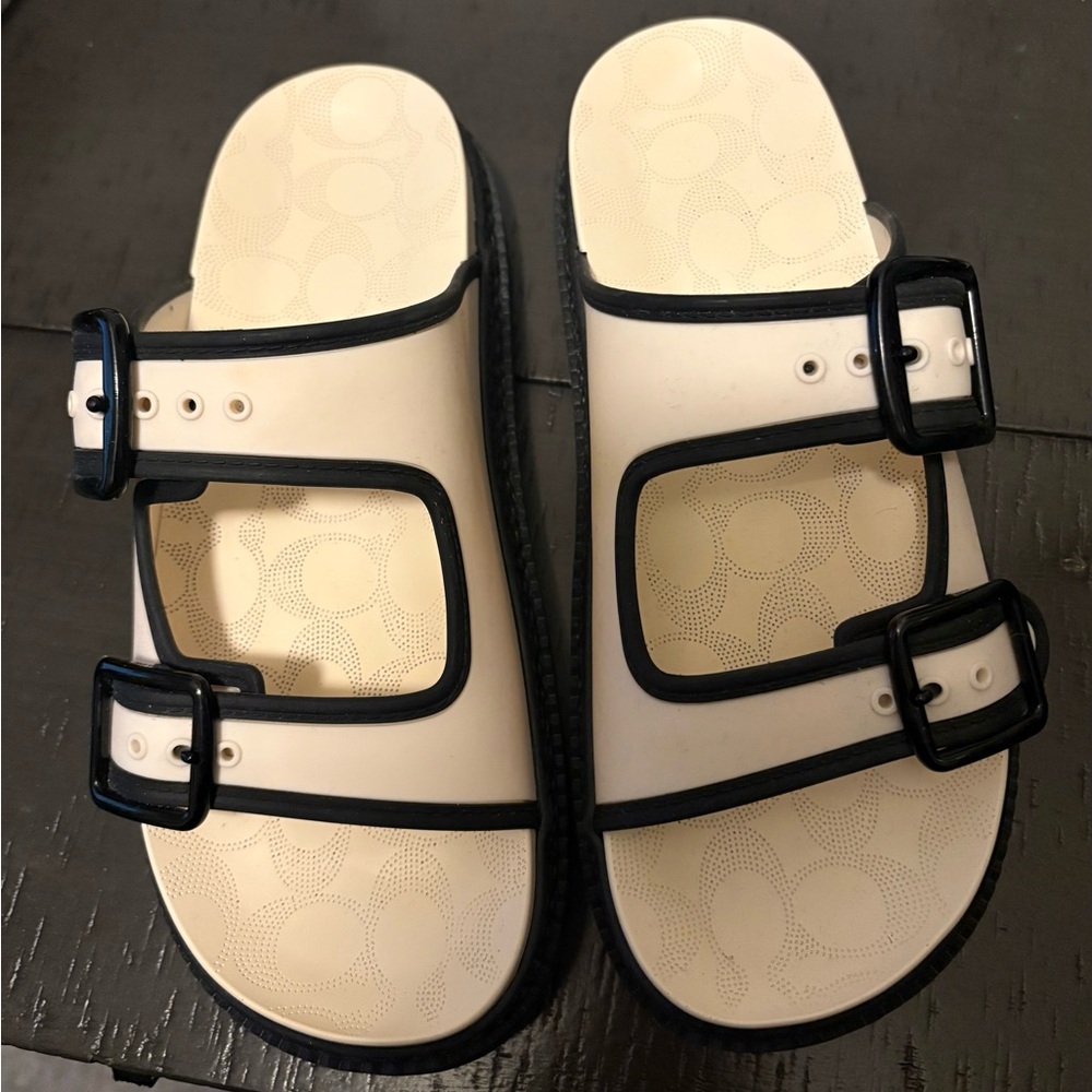 Coach Lainey Rubber Sandal Slide size 8B Chalk/Ivory/Black